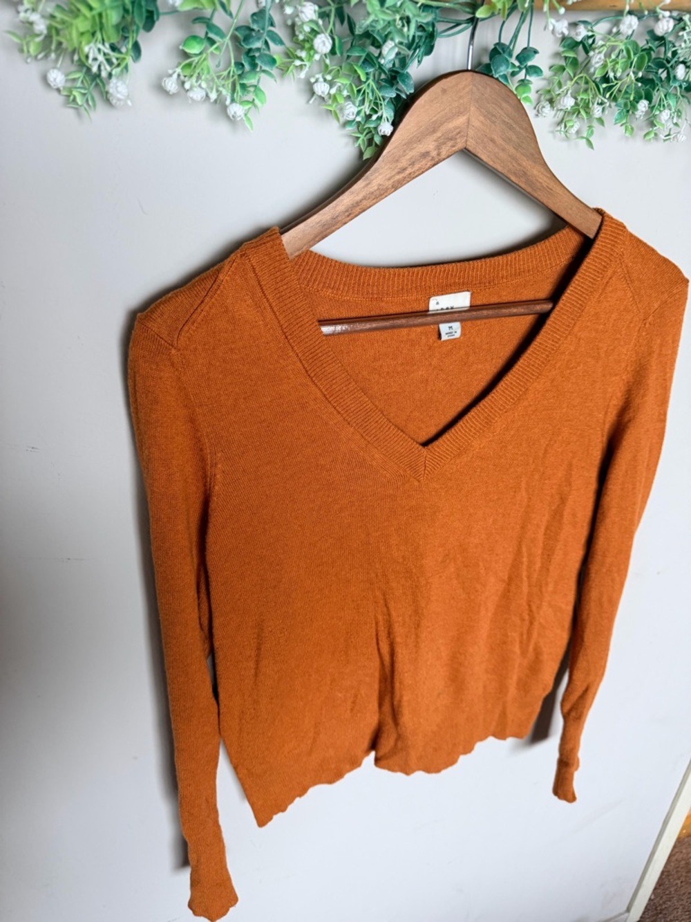 Burnt Orange Knit V-Neck Sweater